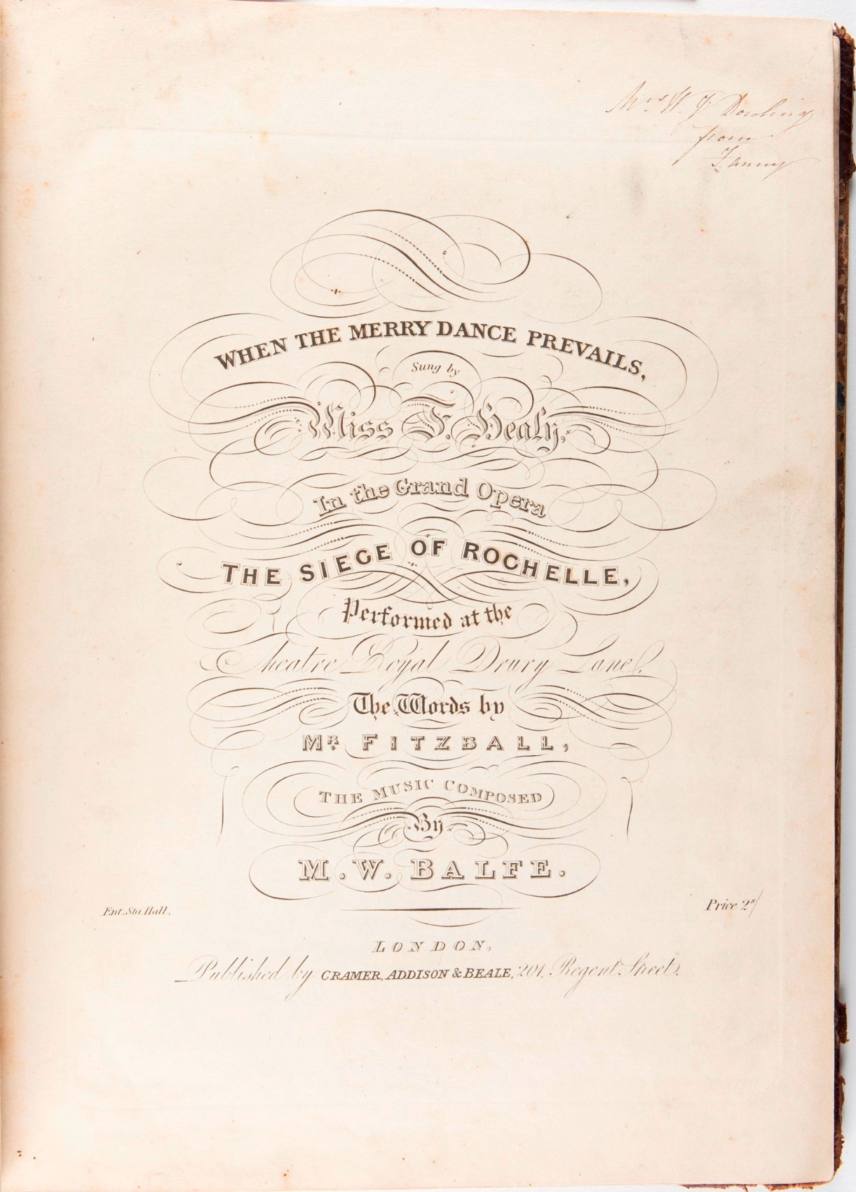 Lilias Dowling’s copy of ‘When the Merry Dance Prevails’ by M.W. Balfe (1835)