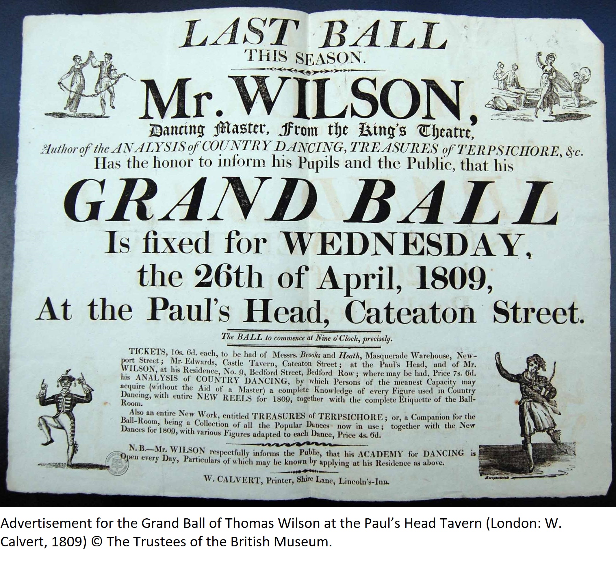 Advertisement for the Grand Ball of Thomas Wilson at the Paul’s Head Tavern (London: W. Calvert, 1809) © The Trustees of the British Museum.