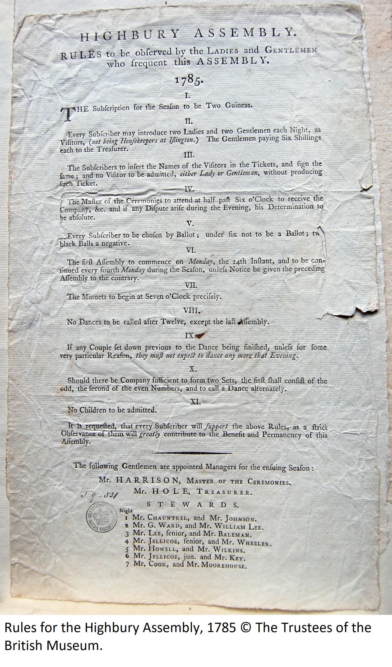 Rules for the Highbury Assembly, 1785 © The Trustees of the British Museum.
