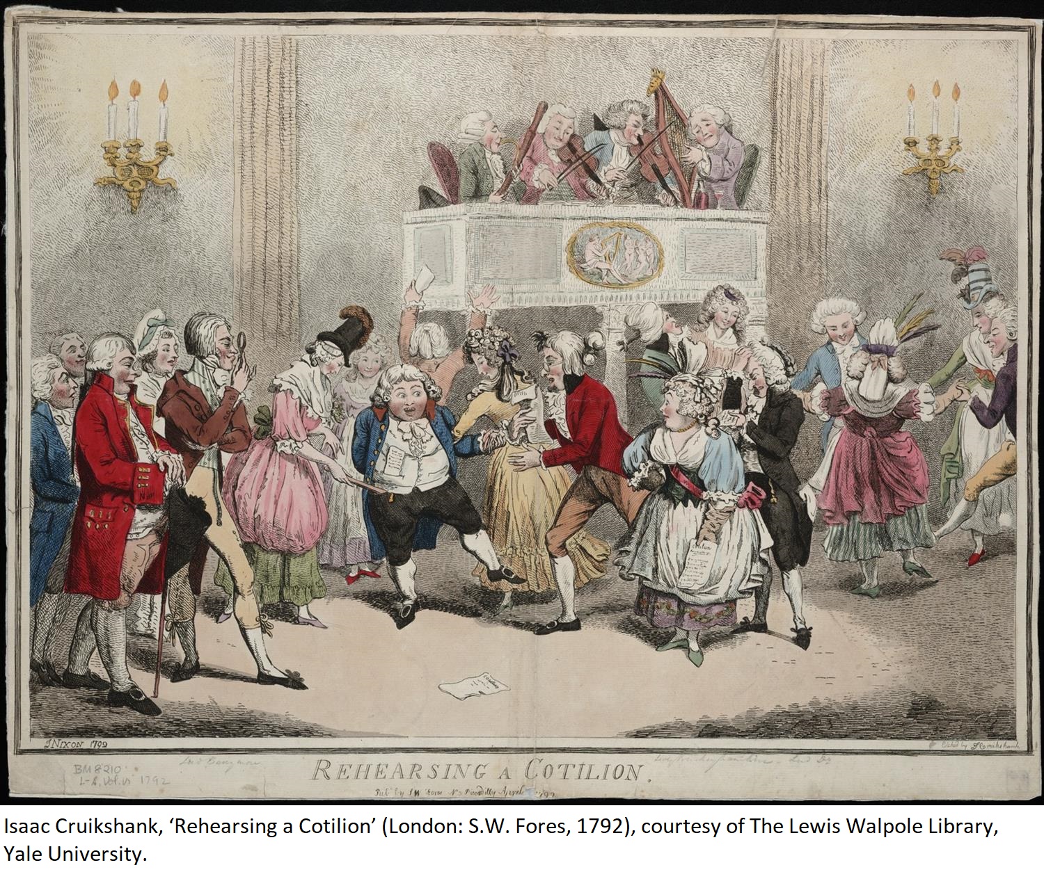 Isaac Cruikshank, ‘Rehearsing a Cotilion’ (London: S.W. Fores, 1792), courtesy of The Lewis Walpole Library, Yale University.