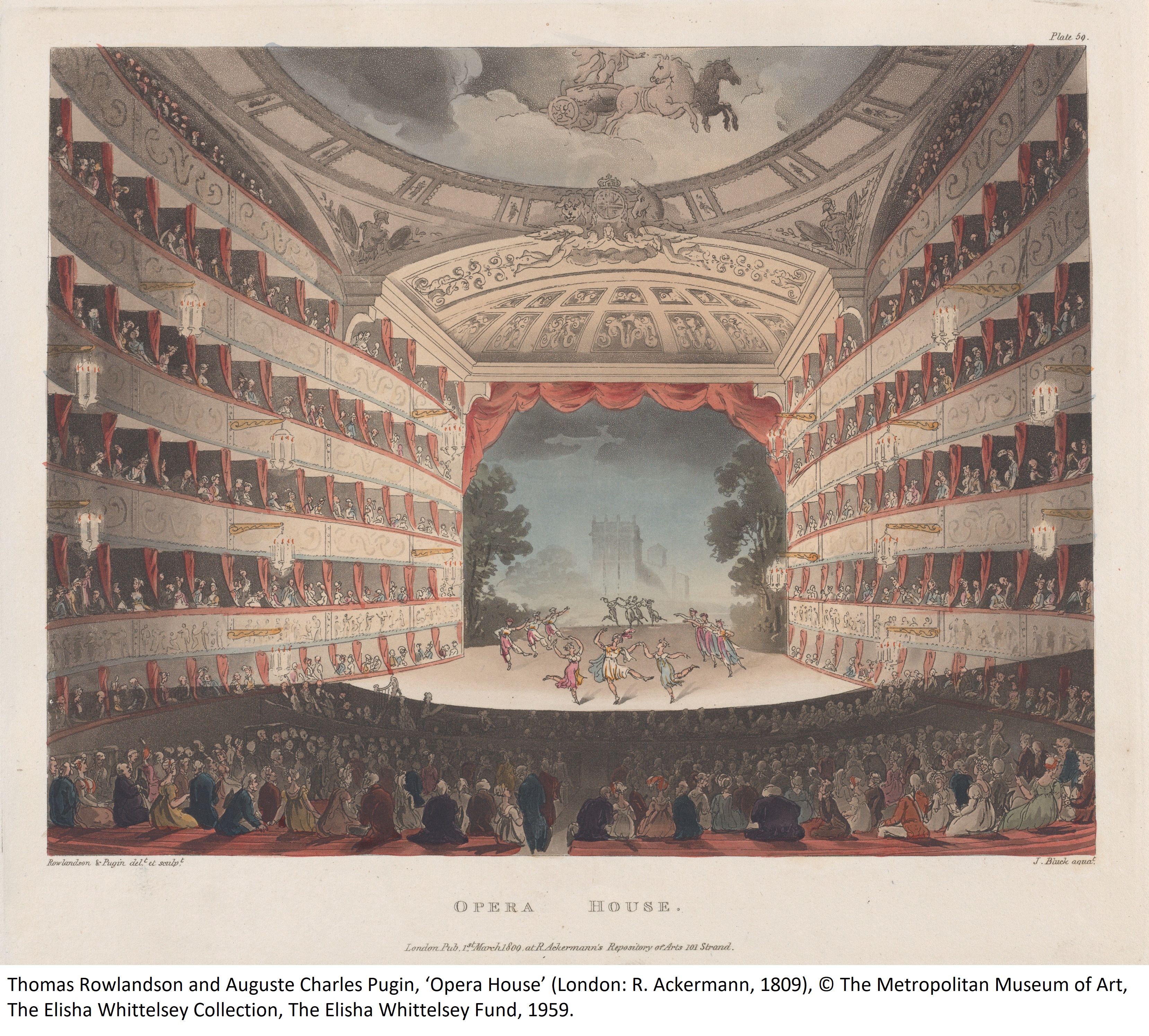 Thomas Rowlandson and Auguste Charles Pugin, ‘Opera House’ (London: R. Ackermann, 1809), © The Metropolitan Museum of Art, The Elisha Whittelsey Collection, The Elisha Whittelsey Fund, 1959.