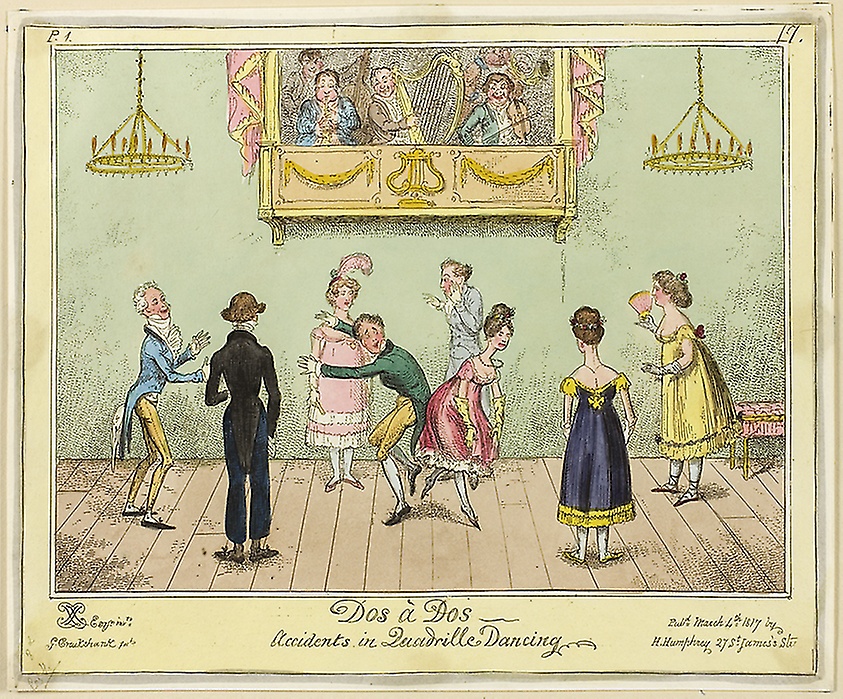 George Cruikshank, ‘Dos à Dos - Accidents in Quadrille Dancing’ (London: H. Humphrey, 1817), The Art Institute of Chicago. 