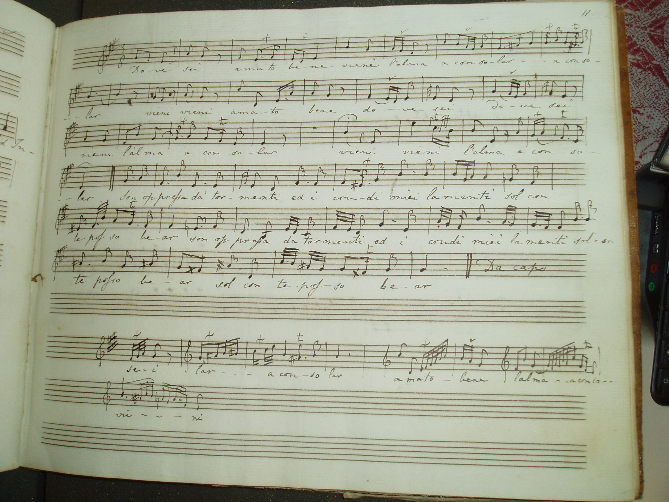 Manuscript music copy of Handel's aria 'Dove sei' at Tatton Park