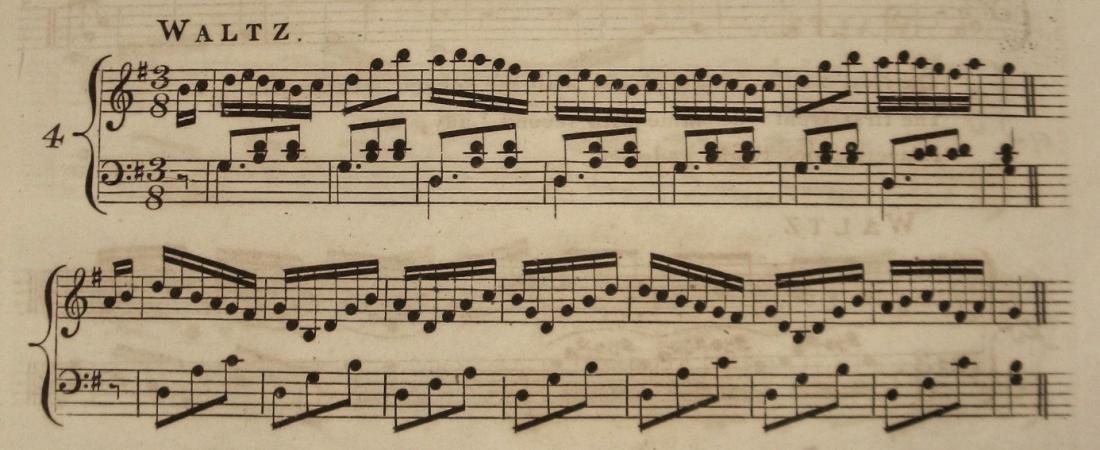 Extract from the score of William Hardman's A Collection of Three Waltzes and Three Country Dances, courtesy of the British Library Board, Music Collections h.113.(10.), page 3.