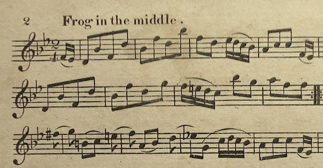 Extract of the score from Frog in the Middle, courtesy of the British Library Board, Music Collections a.9.aa.(2.), p. 2. Extract of the score from Frog in the Middle, courtesy of the British Library Board, Music Collections a.9.aa.(2.), page 2.