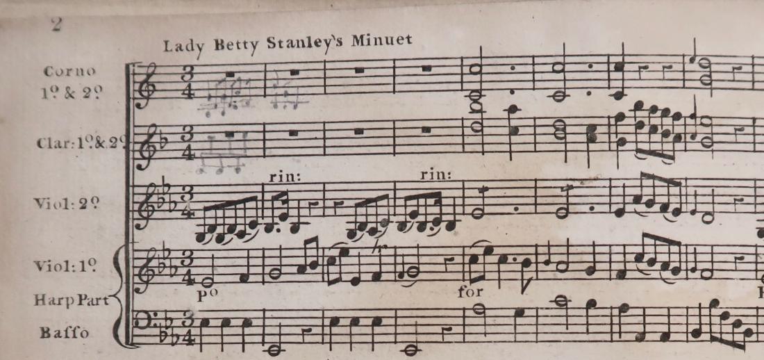 Extract from Lady Betty Stanley’s Minuet published by William Napier, 1774, courtesy of the British Library Board, Music Collections b.53.b.(5.), page 2. 