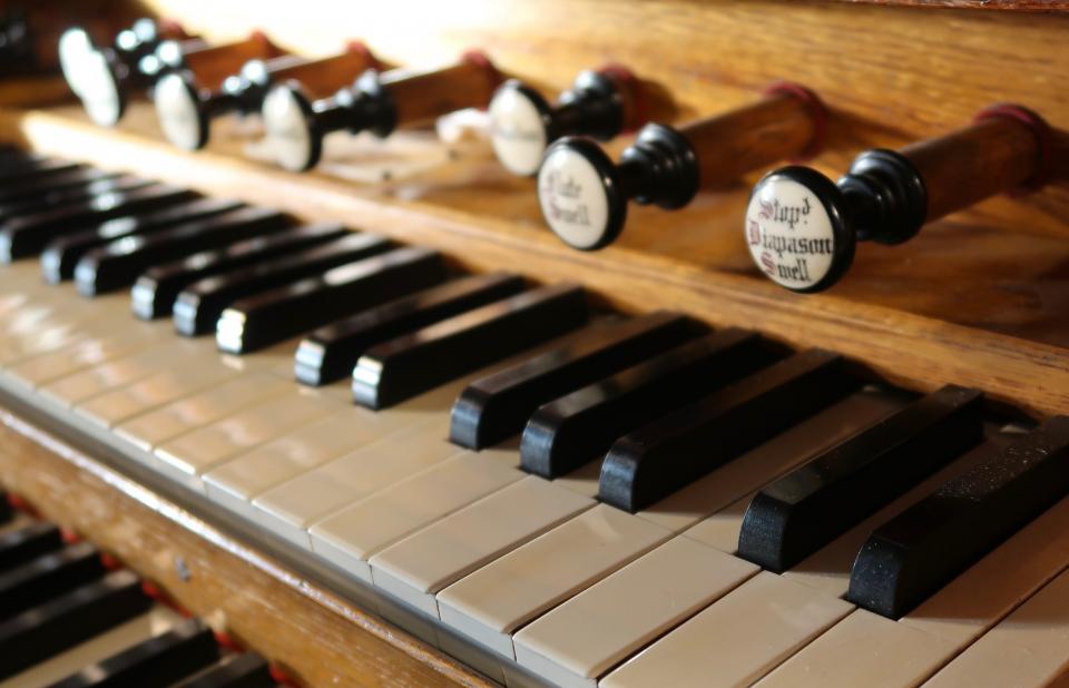 Keyboard of the Bevington organ at Erddig