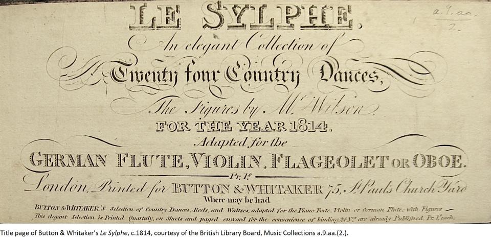 Title page of Button & Whitaker’s Le Sylphe, c.1814, courtesy of the British Library Board, Music Collections a.9.aa.(2.).