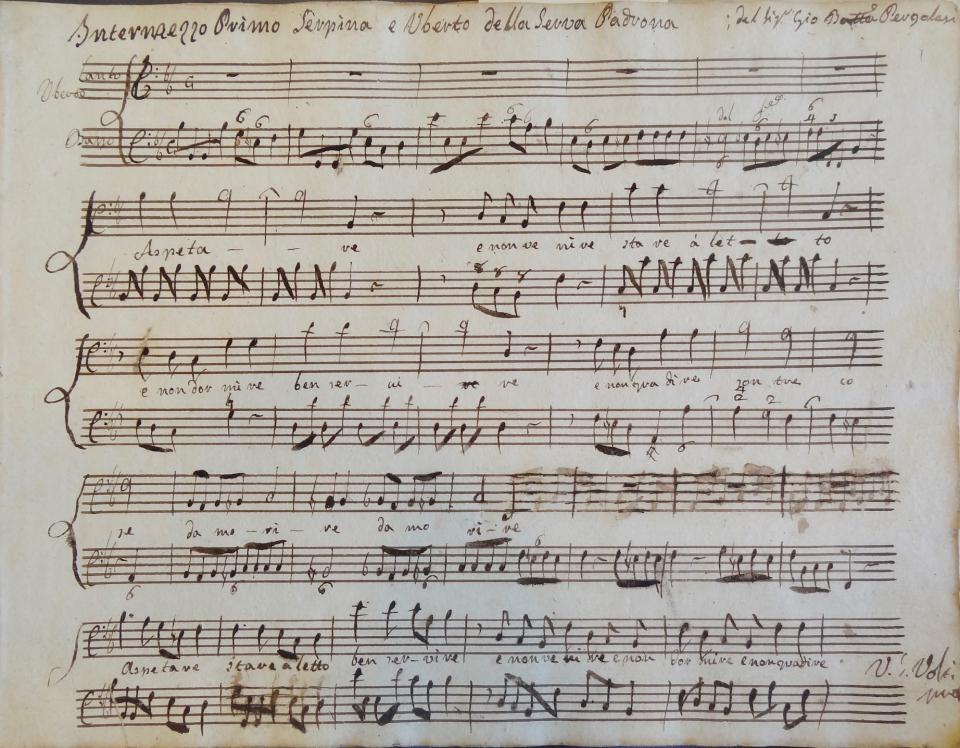 Page from Giovanni Battista Pergolesi’s intermezzo La serva padrona