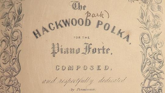 Extract from the title page of The Hackwood Polka, c.1849, courtesy of the British Library Board, Music Collections h.925.aa.(24.). 