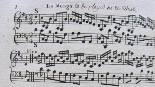 Extract from the first page of the score for La Mongo from Giovanni Gherardi's Third Book of Country Dances or Cotillons, Belton House