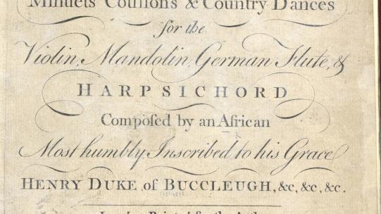 Title page from Ignatius Sancho’s Minuets Cotillons & Country Dances, c.1767 © The British Library Board 08/06/2021, Music Collections a.9.b.(1).