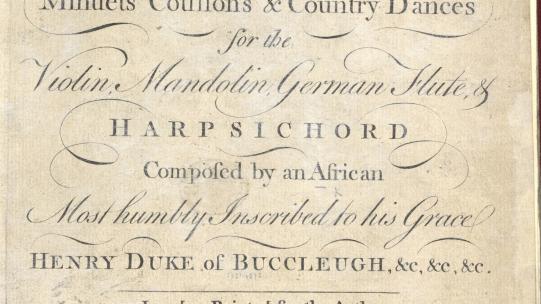 Title page from Ignatius Sancho’s Minuets Cotillons & Country Dances, c.1767 © The British Library Board 08/06/2021, Music Collections a.9.b.(1).