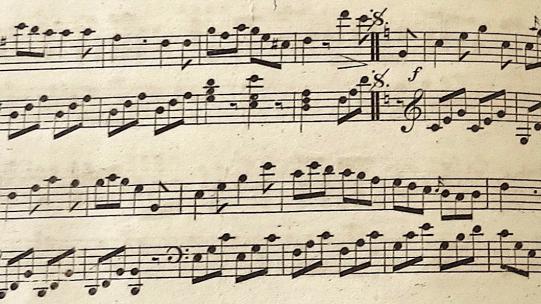 Extract of the score from James Paine's 12th Set of Quadrilles, 2008TW-2163. Houghton Library, Harvard University.