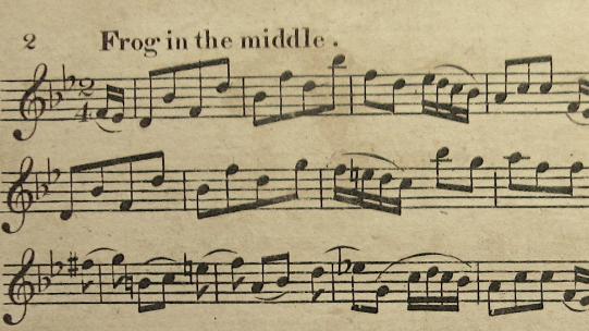 Extract of the score from Frog in the Middle, courtesy of the British Library Board, Music Collections a.9.aa.(2.), p. 2. Extract of the score from Frog in the Middle, courtesy of the British Library Board, Music Collections a.9.aa.(2.), page 2.