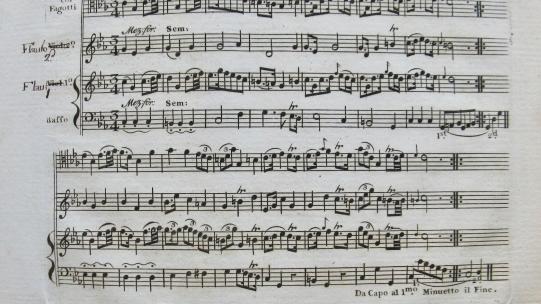 Score extract from the 7th Minuet in John Reid’s A Sett of Minuets and Marches (1781), Montagu Music Collection 490. Reproduced with the kind permission of the Duke of Buccleuch & Queensberry, KT. Photo © The Buccleuch Collections.