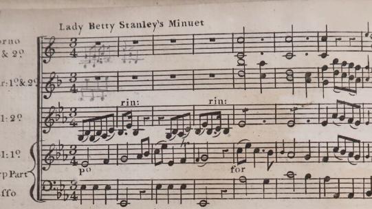 Extract from Lady Betty Stanley’s Minuet published by William Napier, 1774, courtesy of the British Library Board, Music Collections b.53.b.(5.), page 2. 